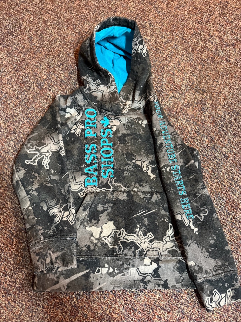 Bass Pro Shops Black & Gray Camo Kids Hoodie with Teal Accent